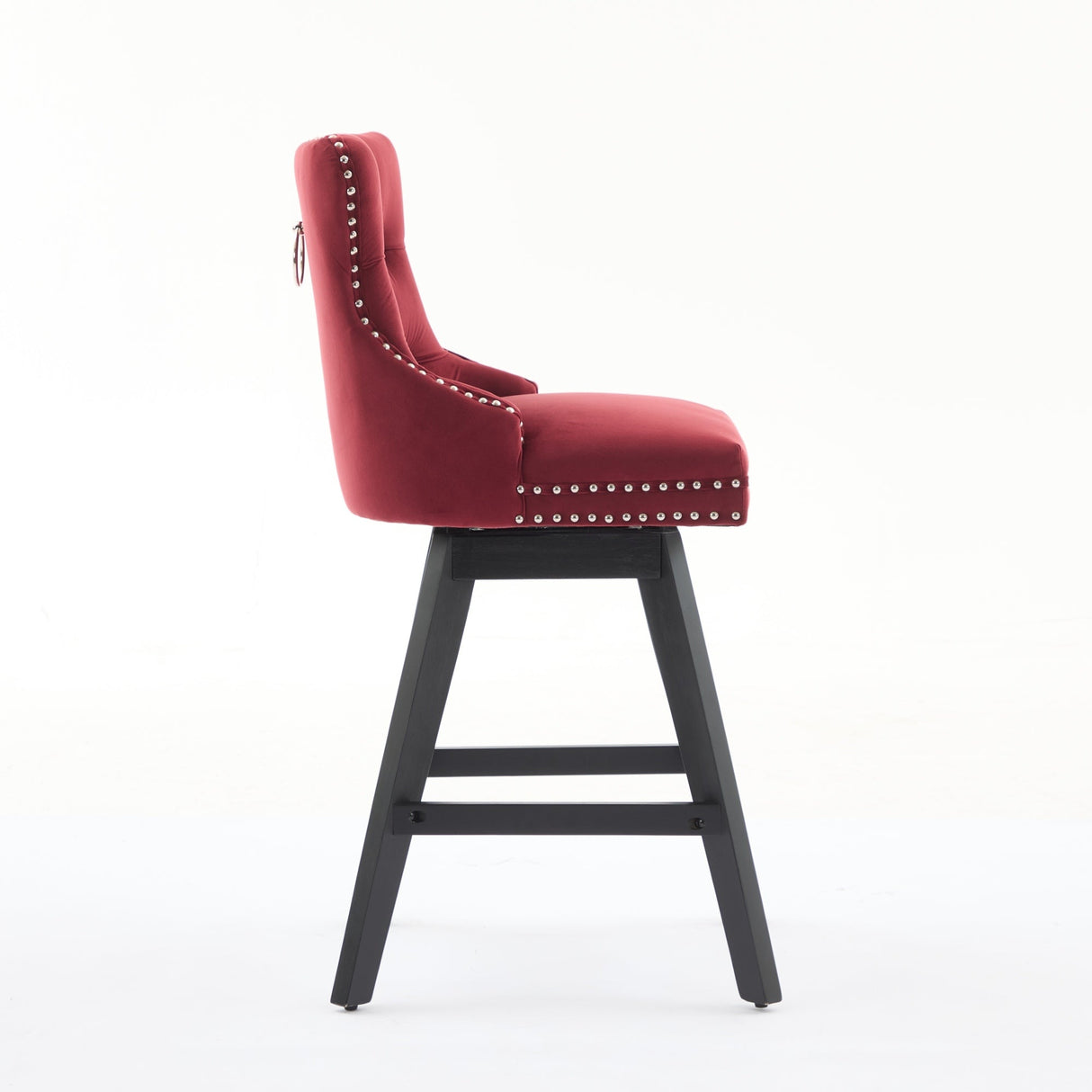 Swivel Velvet Barstools with Button Tufted DecorationSet of 2 (Wine Red)