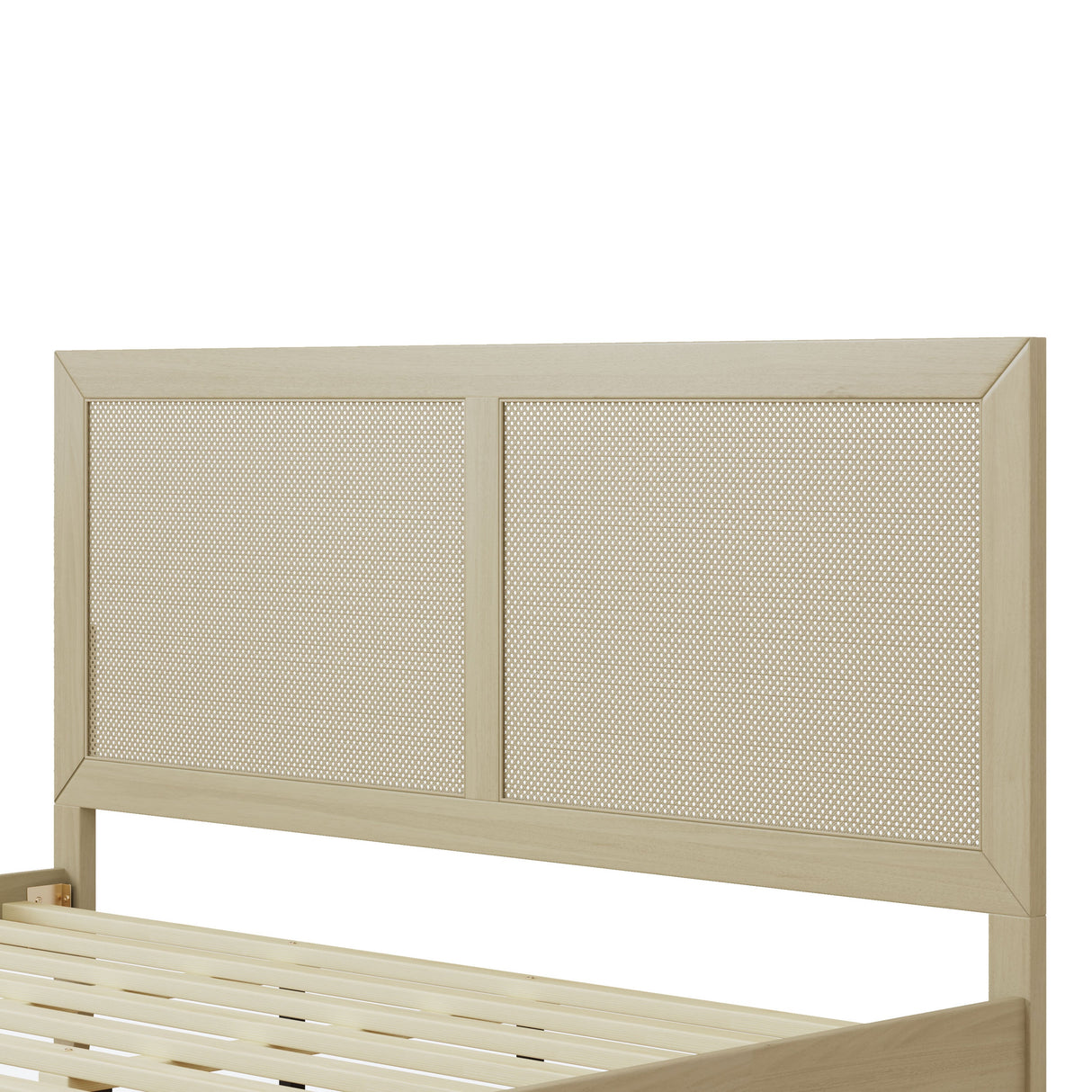 Solid Wood Platform King Bed With Rattan