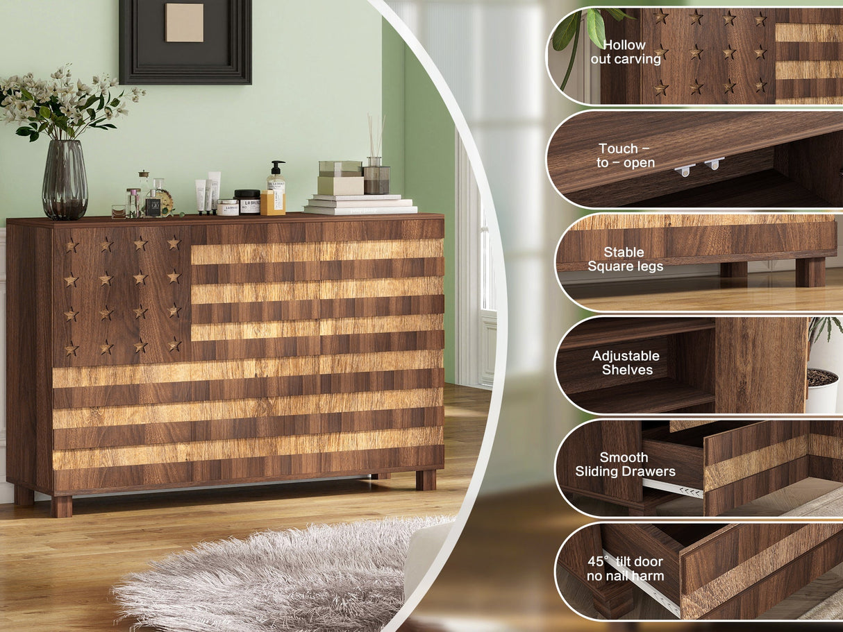 55-Inch Walnut Buffet Sideboard Cabinet with Storage