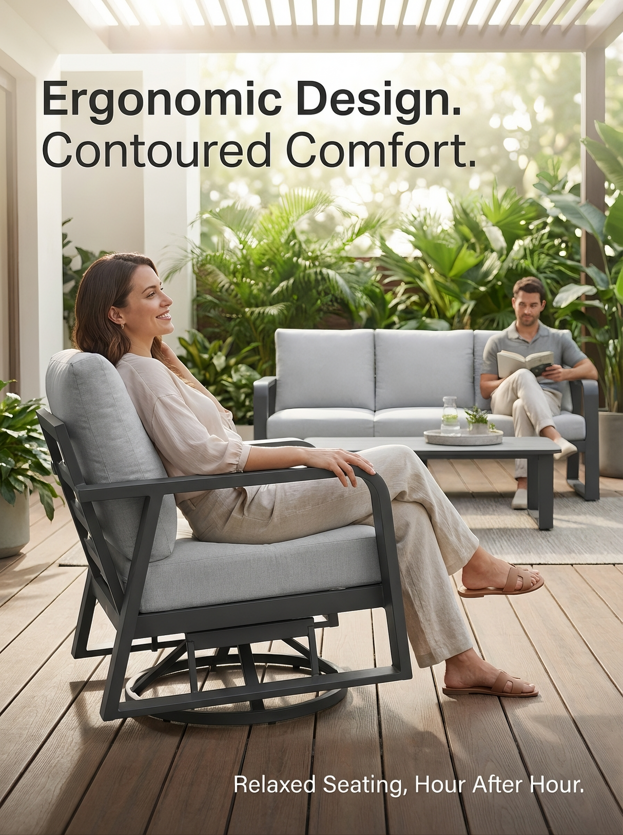 FR One Three-Seater Sofa + Two Swivel Chairs + One Coffee Table