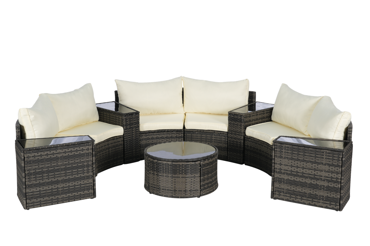 Outdoor Patio Furniture 11-Piece Half-Moon Sectional Round Patio Sofa Set