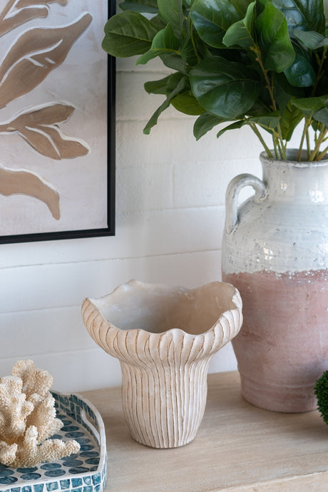 9.3x9x8.7'-Sand-and-Cement-Coral-Planter-with-Textured-Beige-Finish-Planters