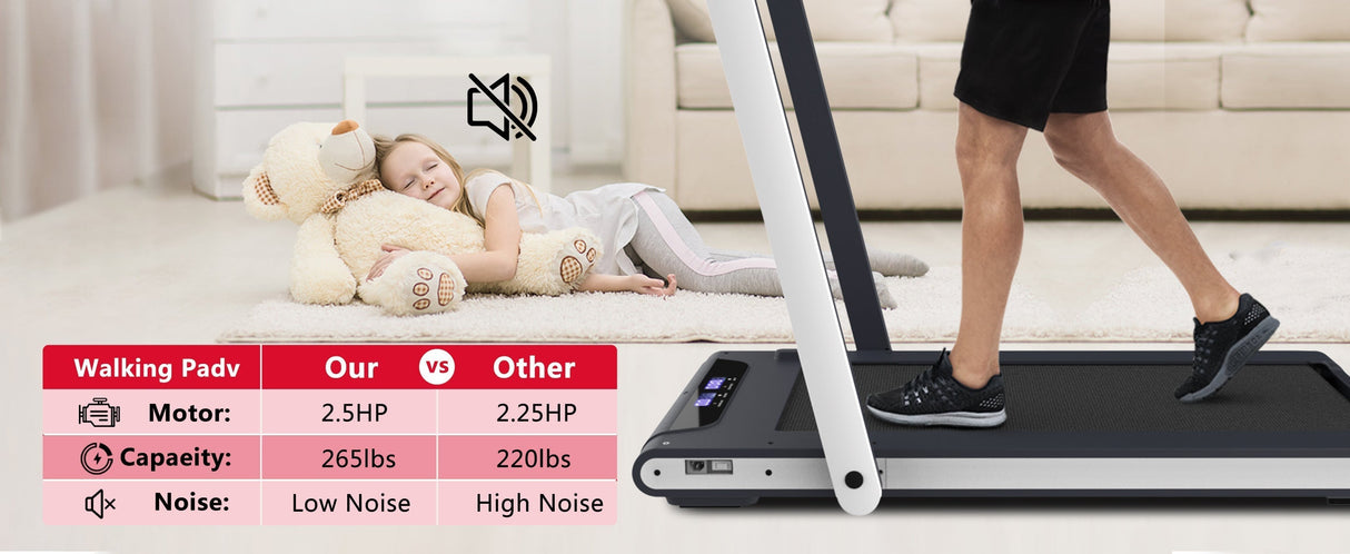 2 in 1 Under Desk Treadmill 2.5HP Folding Electric Walking Jogging Machine