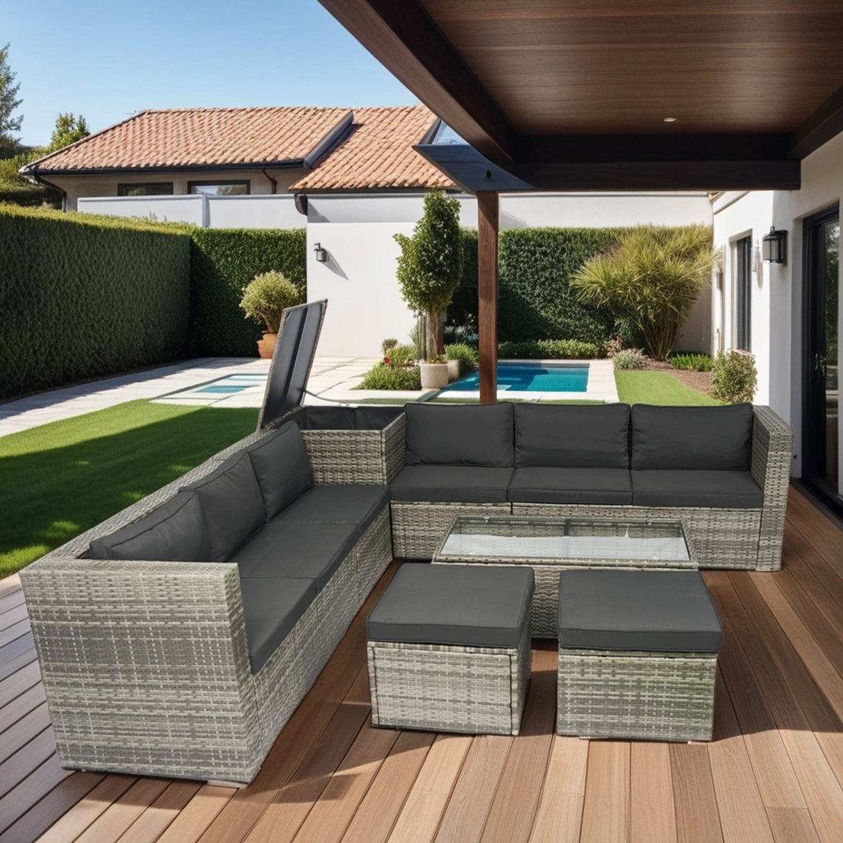 8 Piece Patio Sectional Wicker Rattan Outdoor Sofa Set with Storage Box