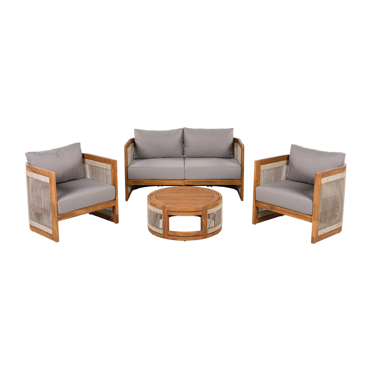 4-Piece Patio Seating Group with Acacia Wood and Woven Rope Accents