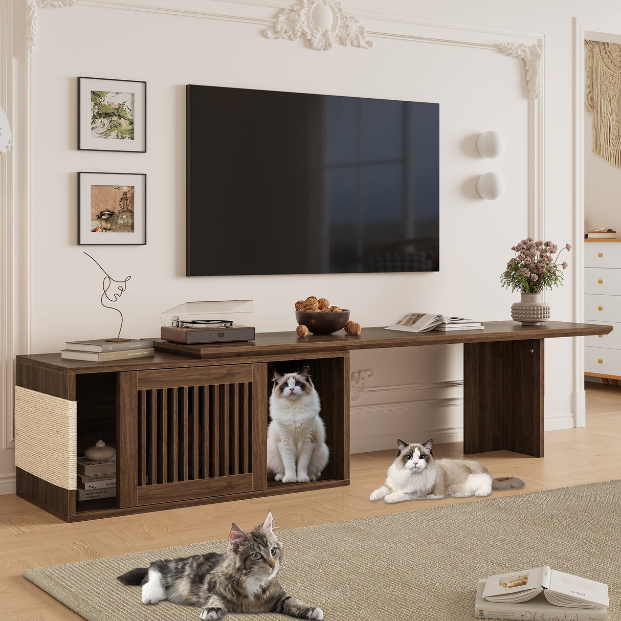 Mid-Century Modern 2-in-1 Extendable Walnut TV Stand