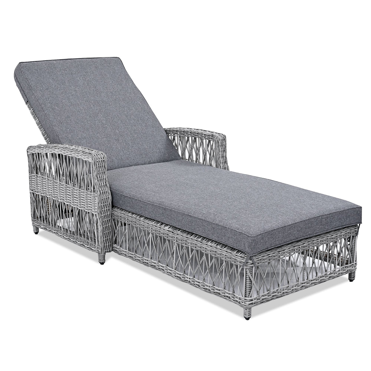 GO Outdoor Long Reclining Chaise with Armrests and Cushions