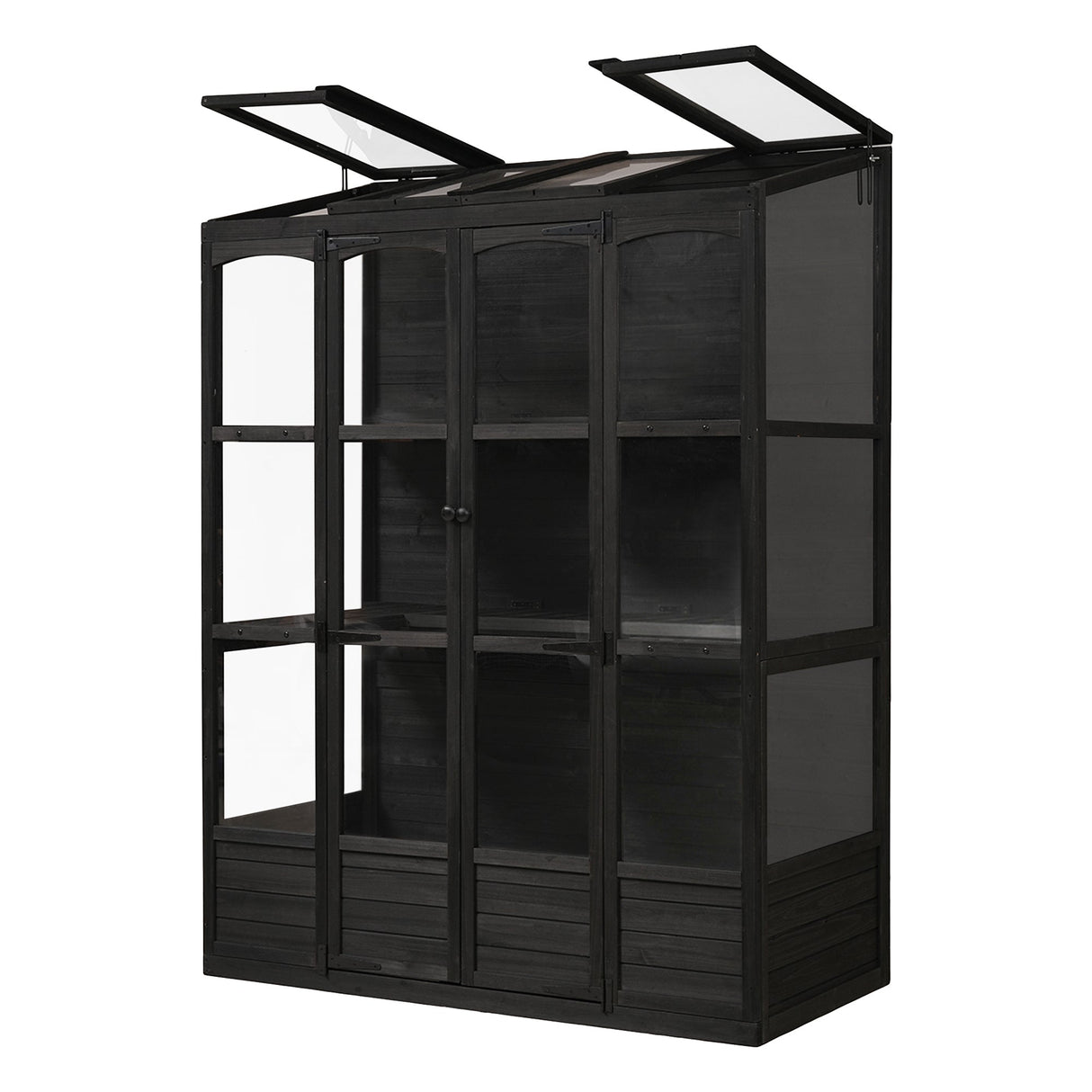 TOPMAX 78-inch Wooden Walk-in Greenhouse with Skylights and Folding Shelves