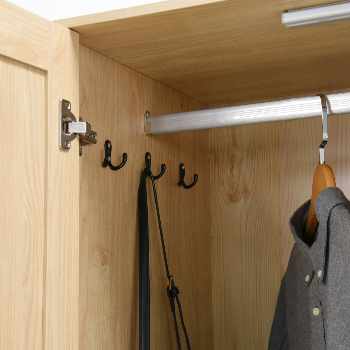 4 Doors Wardrobe Closet with Mirror, LED Lighting & Storage
