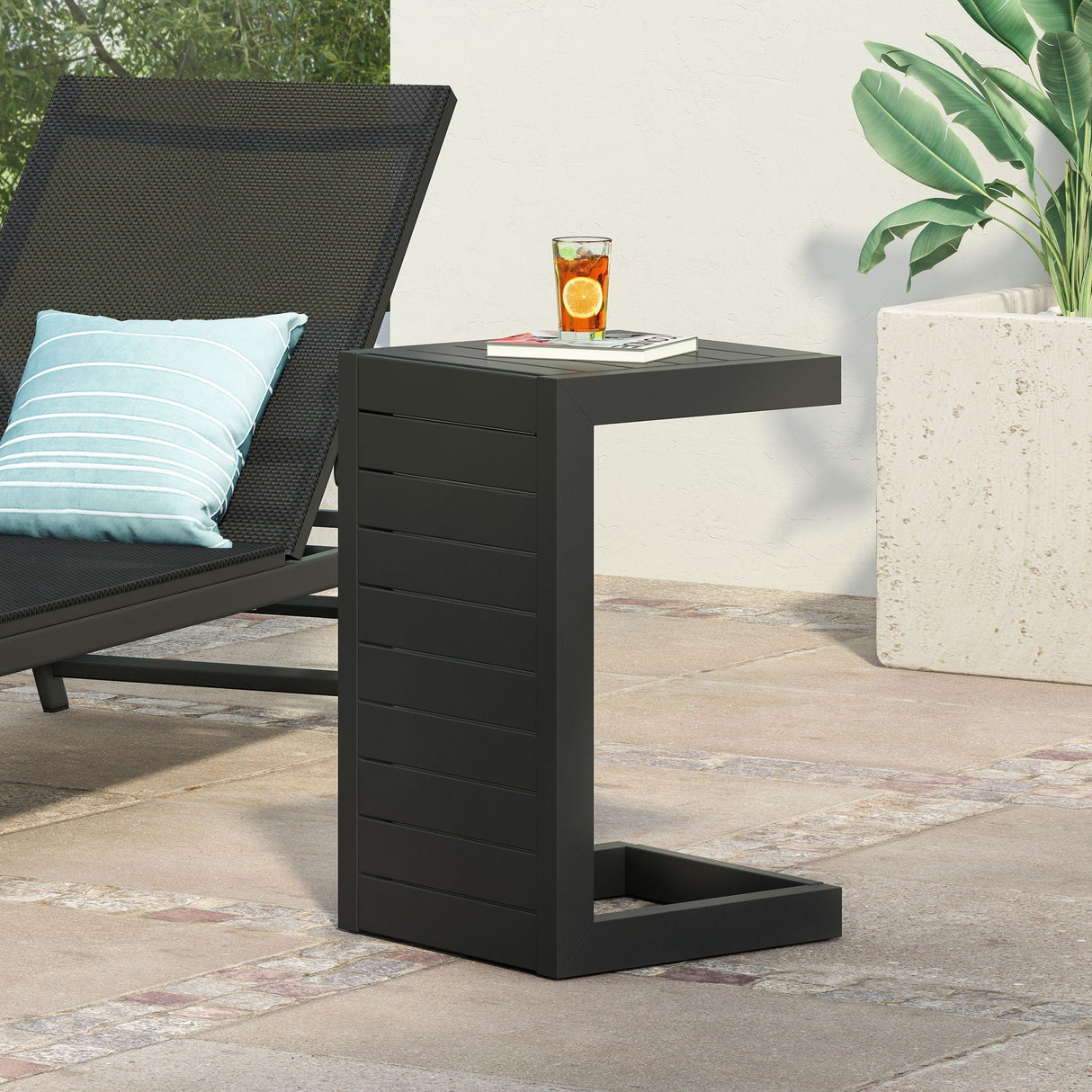 Aluminum Outdoor C-Shaped Side Table for Patio