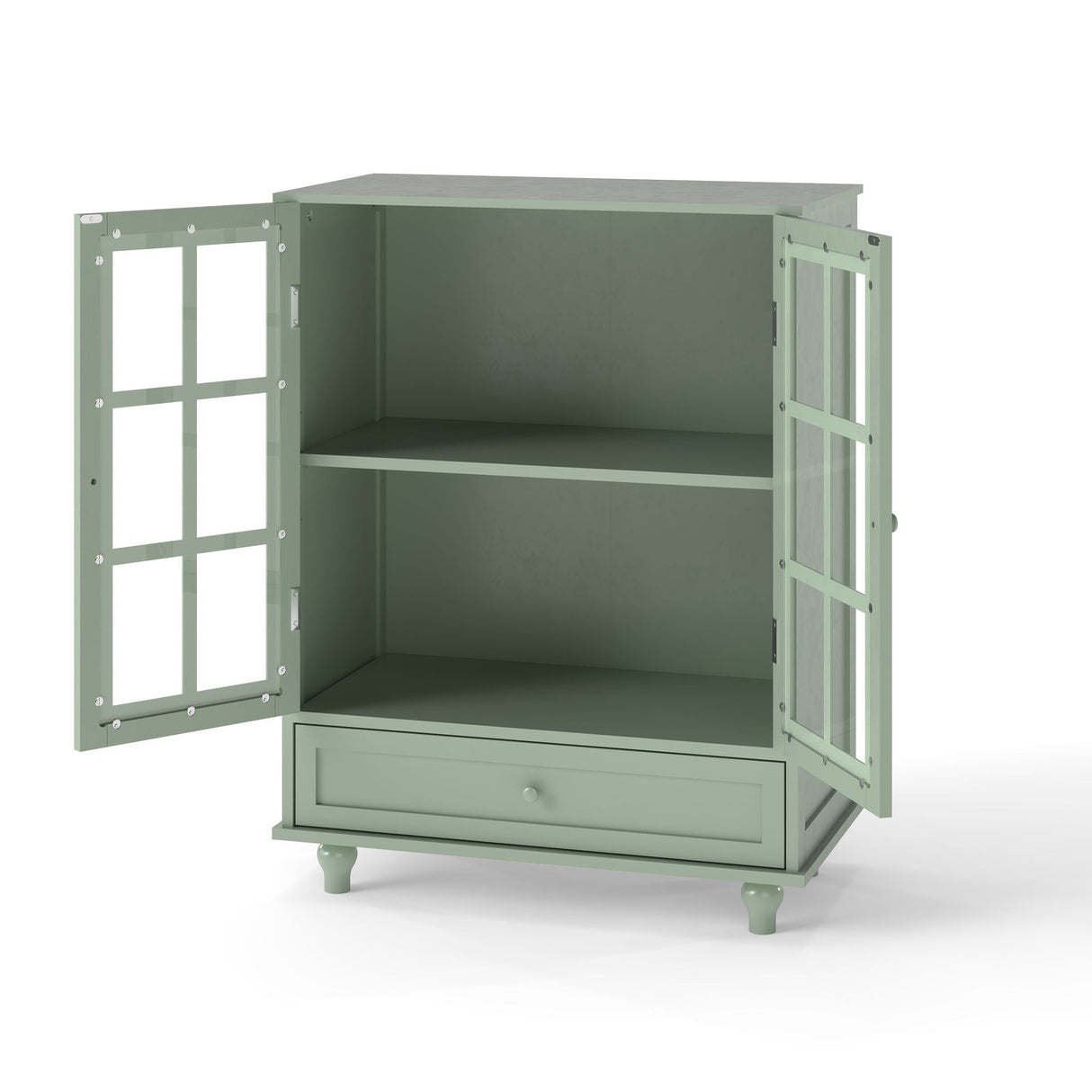 Minimalist Buffet Cabinet With Double Glass Doors And Drawer