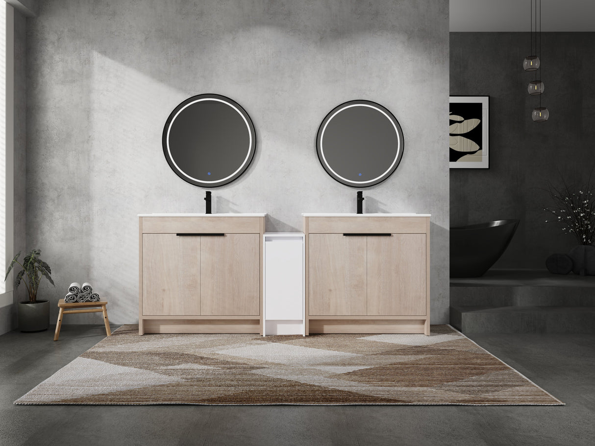 84 Inch Freestanding Bathroom Vanity with Ceramic Sink and Storage Cabinets