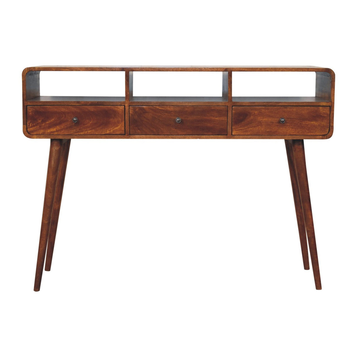 Solid Wood Triple Curved Chestnut Console Table