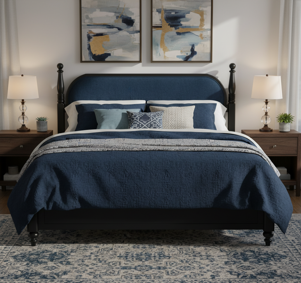 King Bed Frame Solid Wood Platform with Slats - Modern