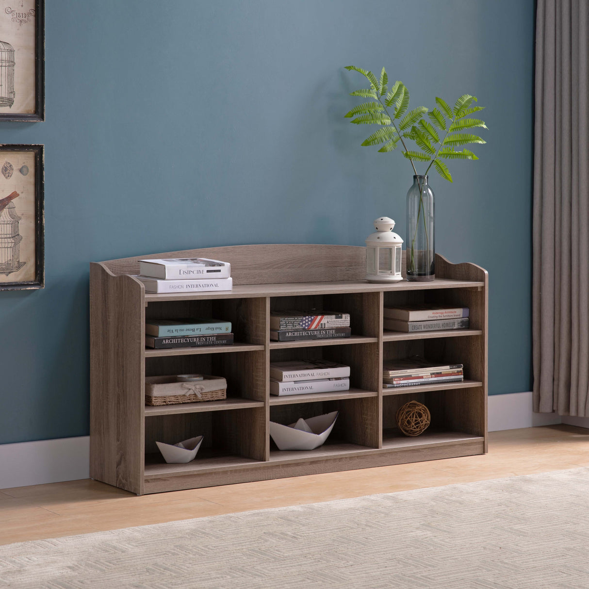 Wooden-Shoe-Storage-Bench,-Nine-Storage-Shelves,-Dark-Taupe-Storage-Benches-&-Ottomans