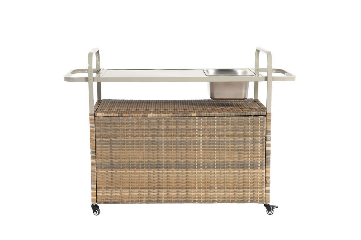 Outdoor Bar Table with Wicker Cabinet and Steel Top