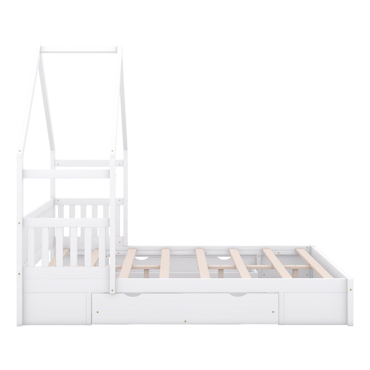 Queen Storage Platform Bed with Guardrail and 2 Drawers - White or Light Brown
