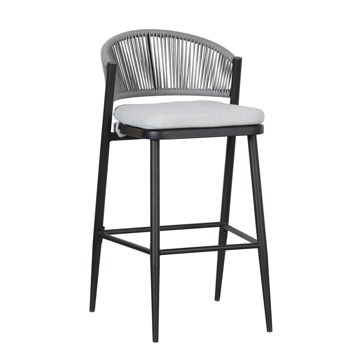 Outdoor Bar Height Metal Frame Counter Stools With Scallop Shaped Backrest & Water Resistant Cushions