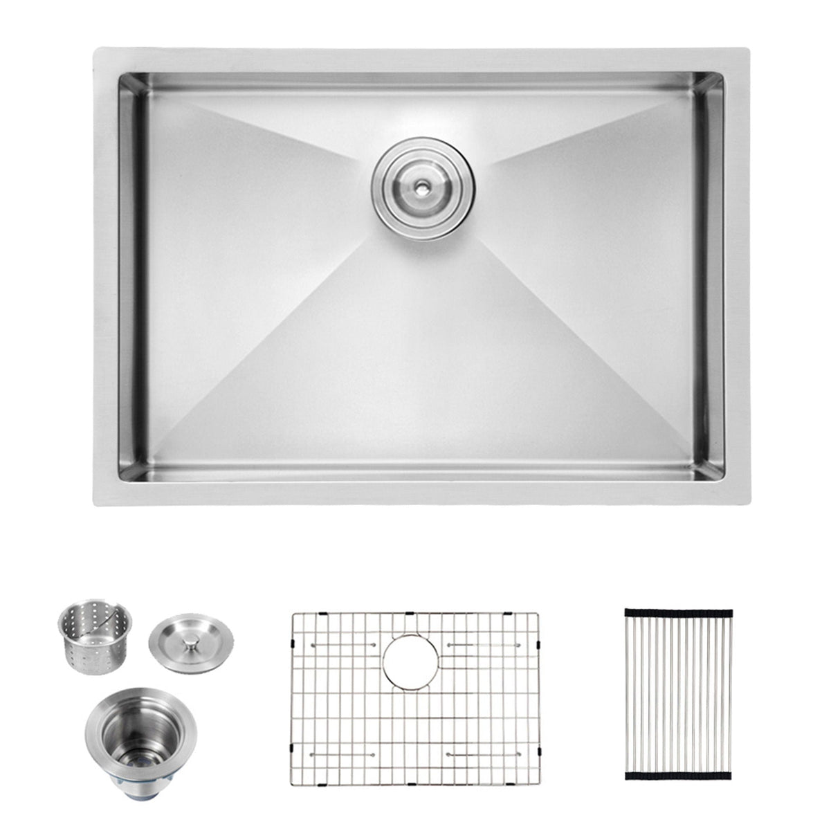 28" Undermount Kitchen Sink With 10" Deep Single Bowl in Brushed Nickel