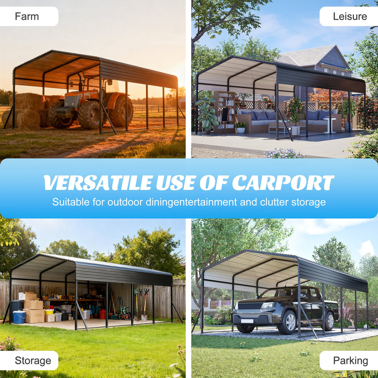 13x20 FT Metal Carport with Upgraded Frame