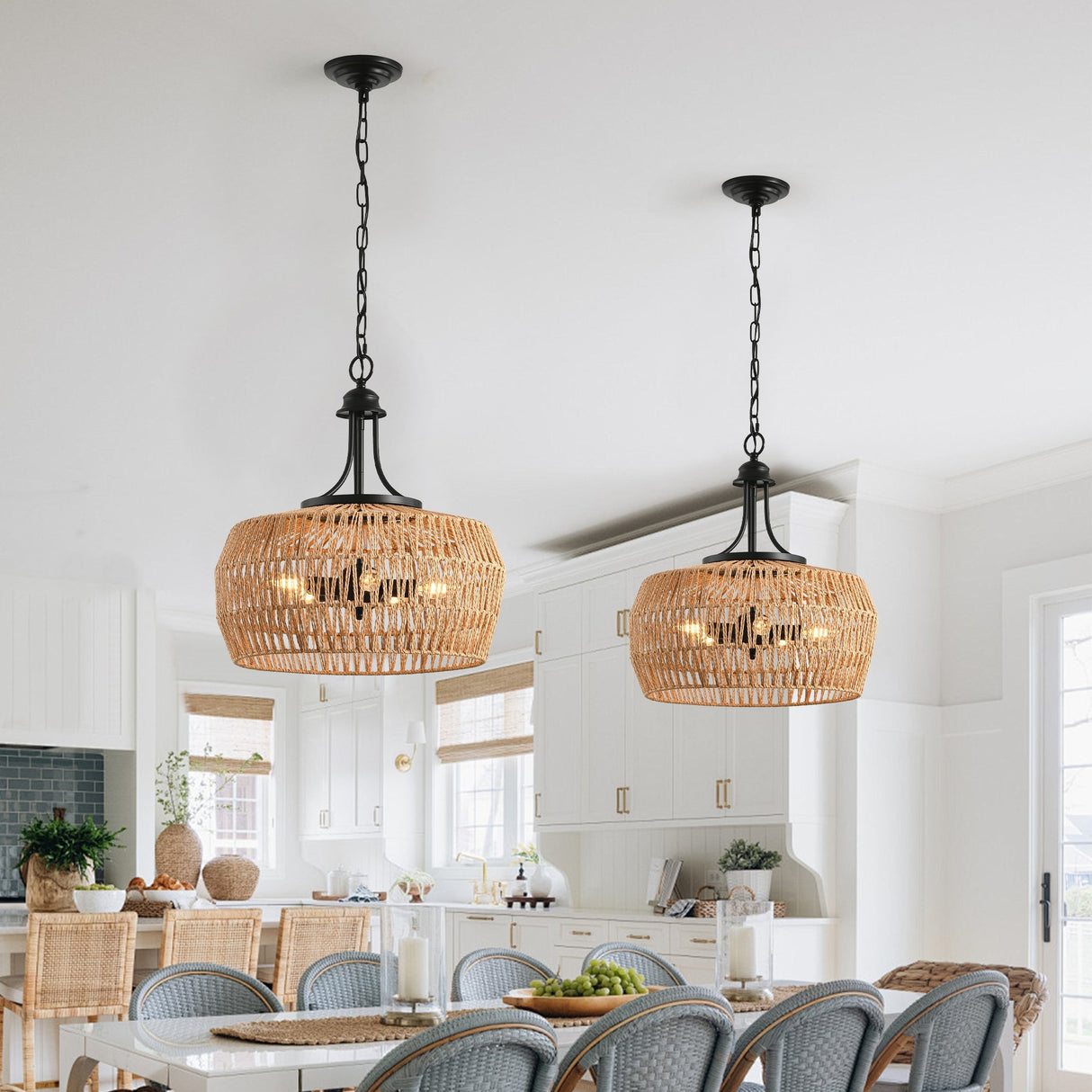 19' Boho Hemp Rope Pendant Light with Adjustable Chain