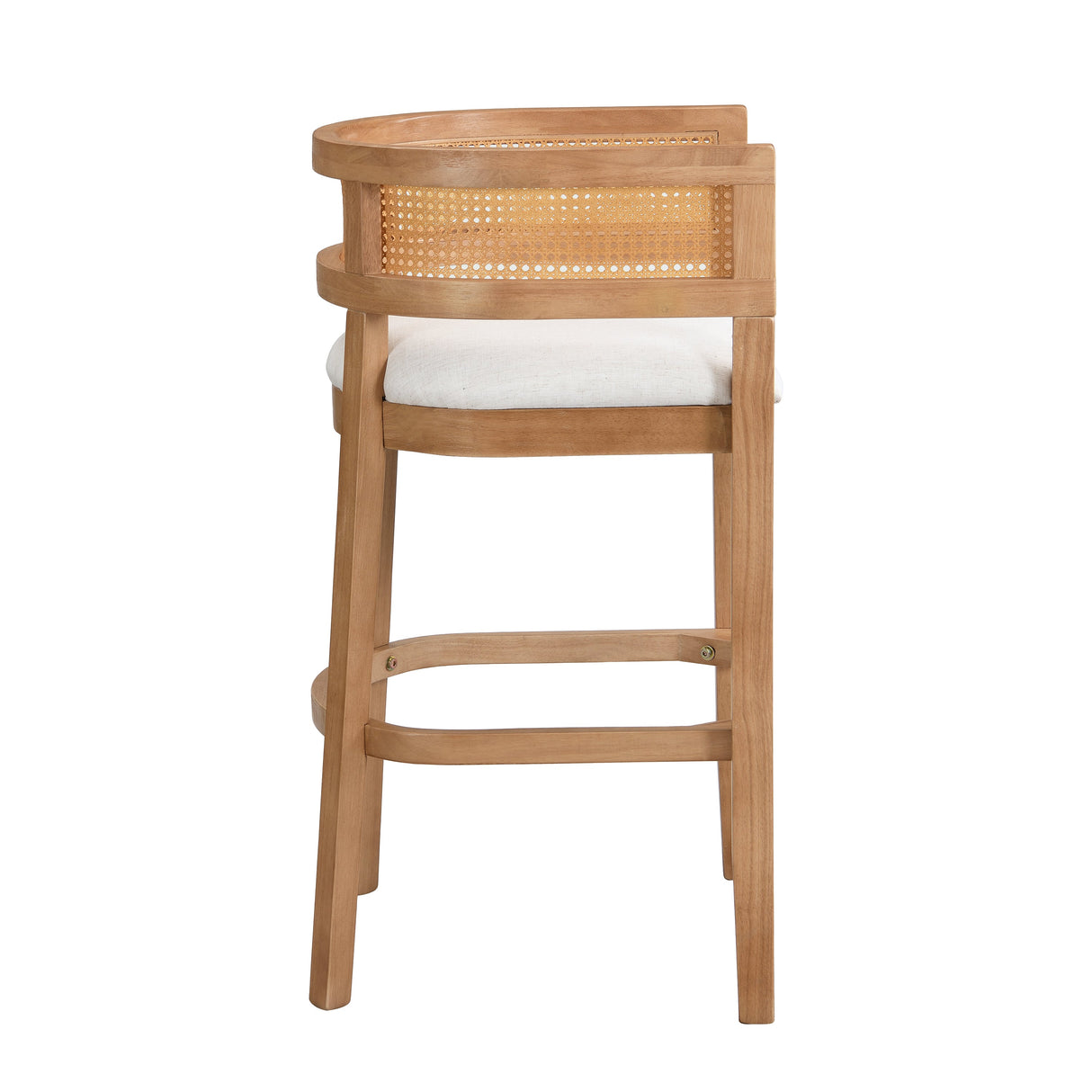 Wood And Rattan Upholstered Arm Bar Stools, Set of 2