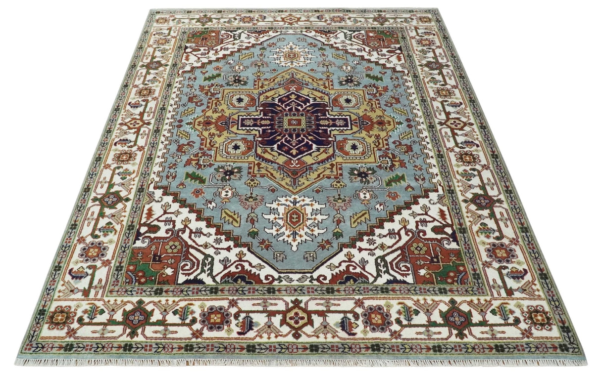9x12 and Runner Traditional Mustard, Silver and Ivory Hand knotted wool Area Rug
