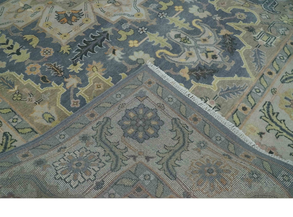 9x12 Hand Knotted Gray, Charcoal and Olive Traditional Wool Rug