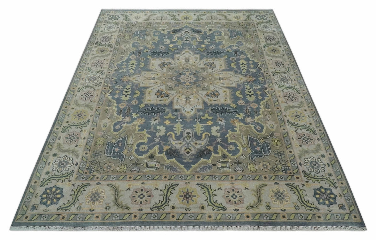 9x12 Hand Knotted Gray, Charcoal and Olive Traditional Wool Rug