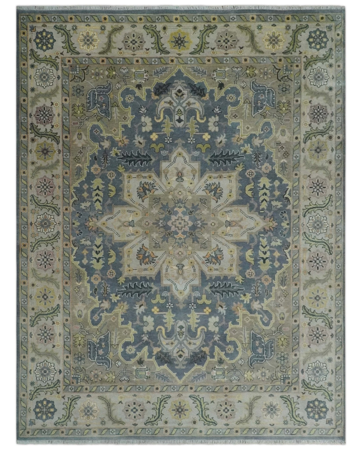 9x12 Hand Knotted Gray, Charcoal and Olive Traditional Wool Rug