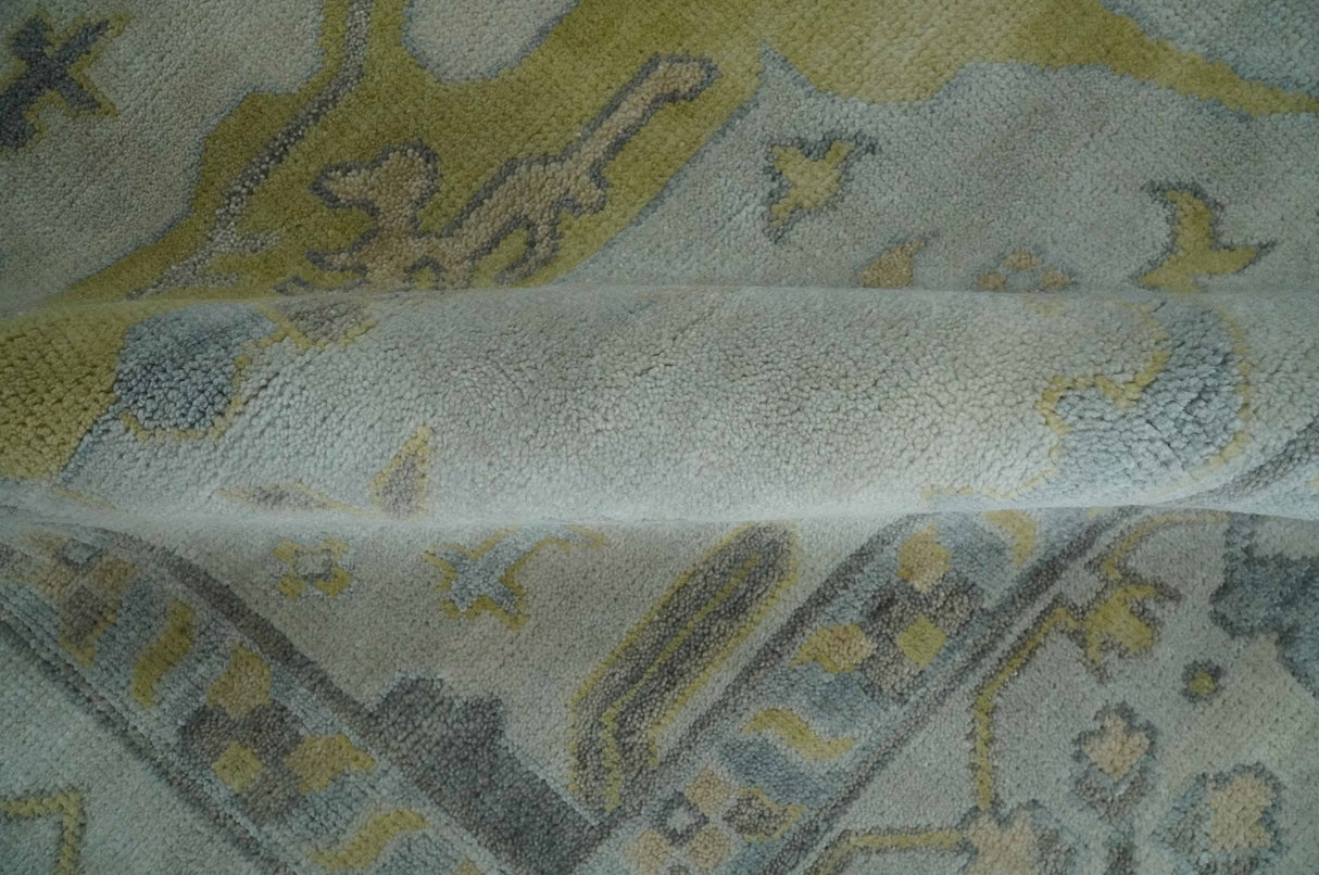 9x12 Hand Knotted Oriental Oushak Ivory, Charcoal and Yellow Wool Area Rug