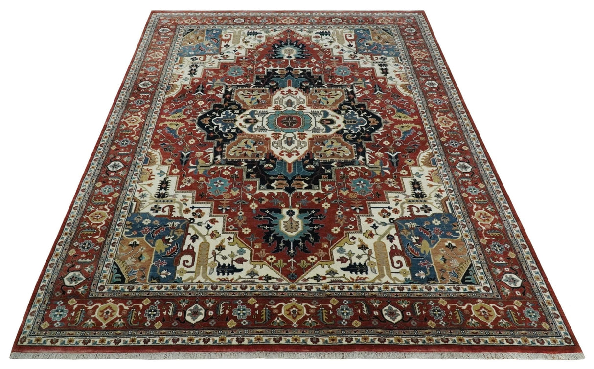 9x12 Traditional Fine Premium Ivory, Black and Brown Hand knotted wool Area Rug