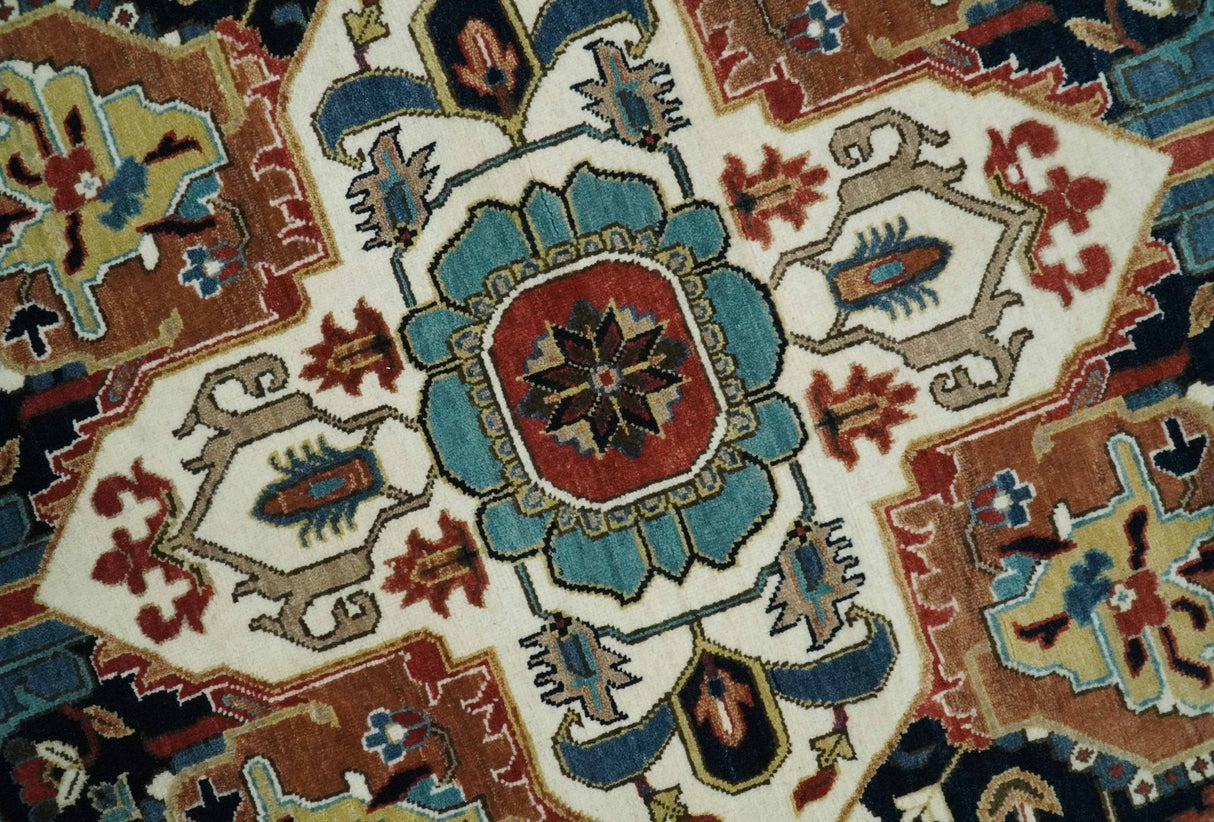 9x12 Traditional Fine Premium Ivory, Black and Brown Hand knotted wool Area Rug