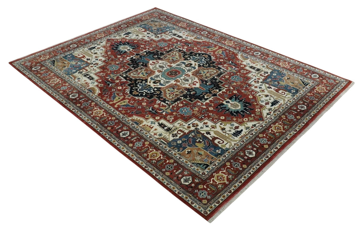 9x12 Traditional Fine Premium Ivory, Black and Brown Hand knotted wool Area Rug
