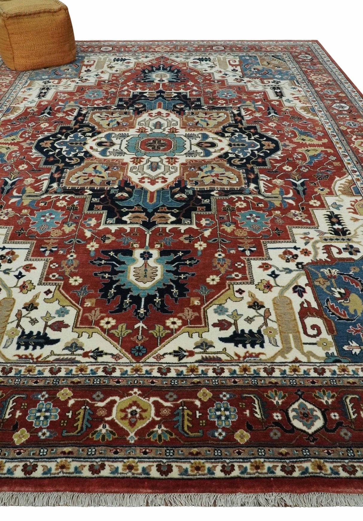 9x12 Traditional Fine Premium Ivory, Black and Brown Hand knotted wool Area Rug