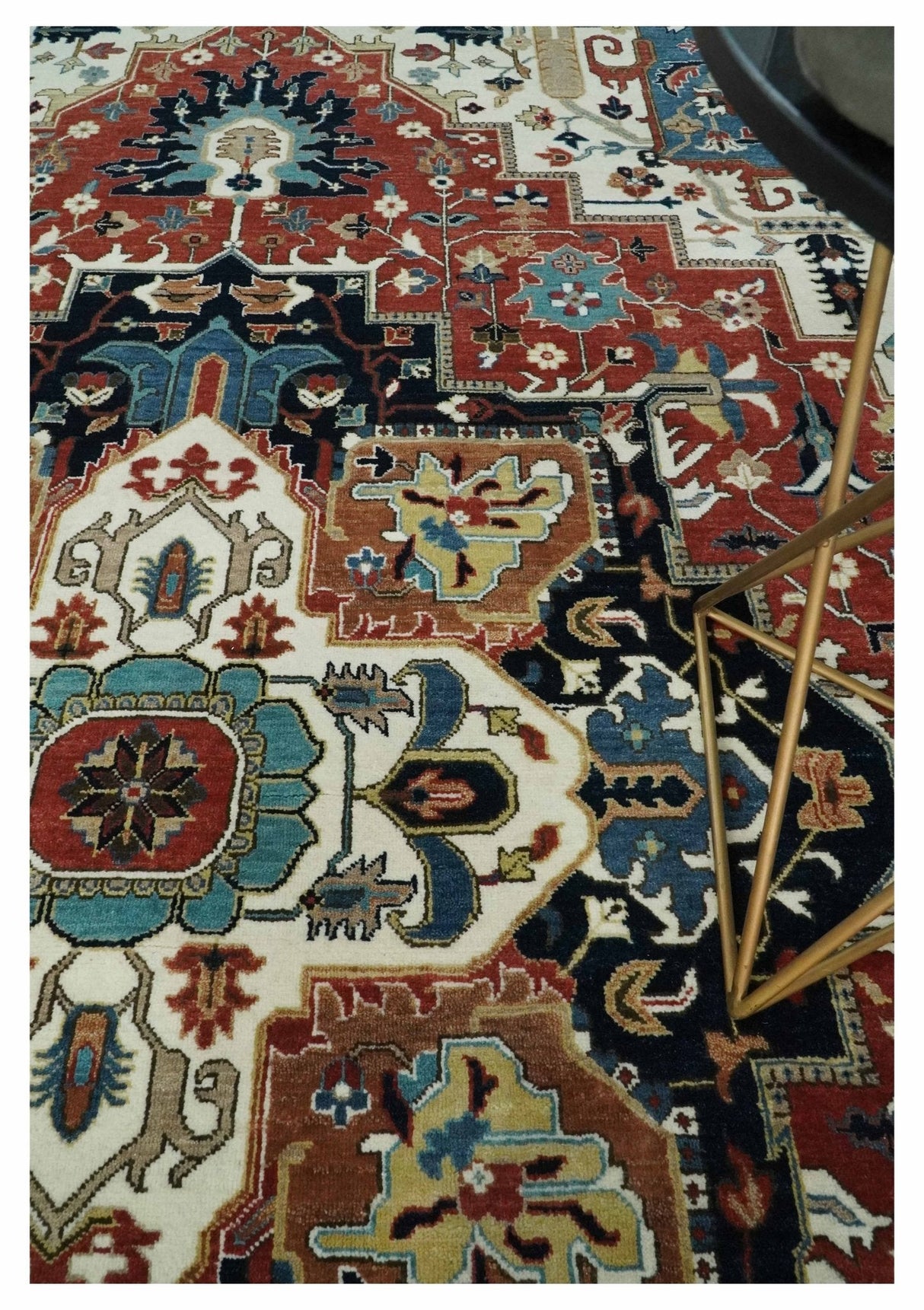 9x12 Traditional Fine Premium Ivory, Black and Brown Hand knotted wool Area Rug