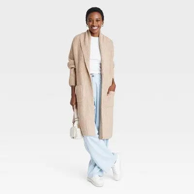 A New Day Women's Open Front Cardigan Shawl Collar Patch Pockets Heavyweight