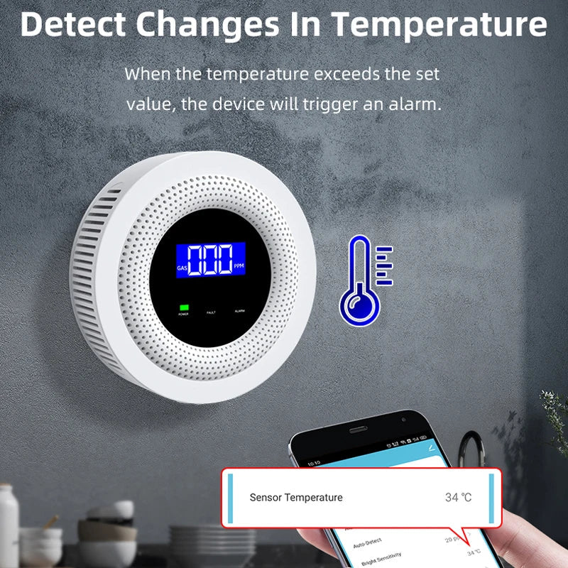 Tuya WiFi Gas Leak Detector Wireless Natural Gas Alarm 433MHz Smart Home Kitchen