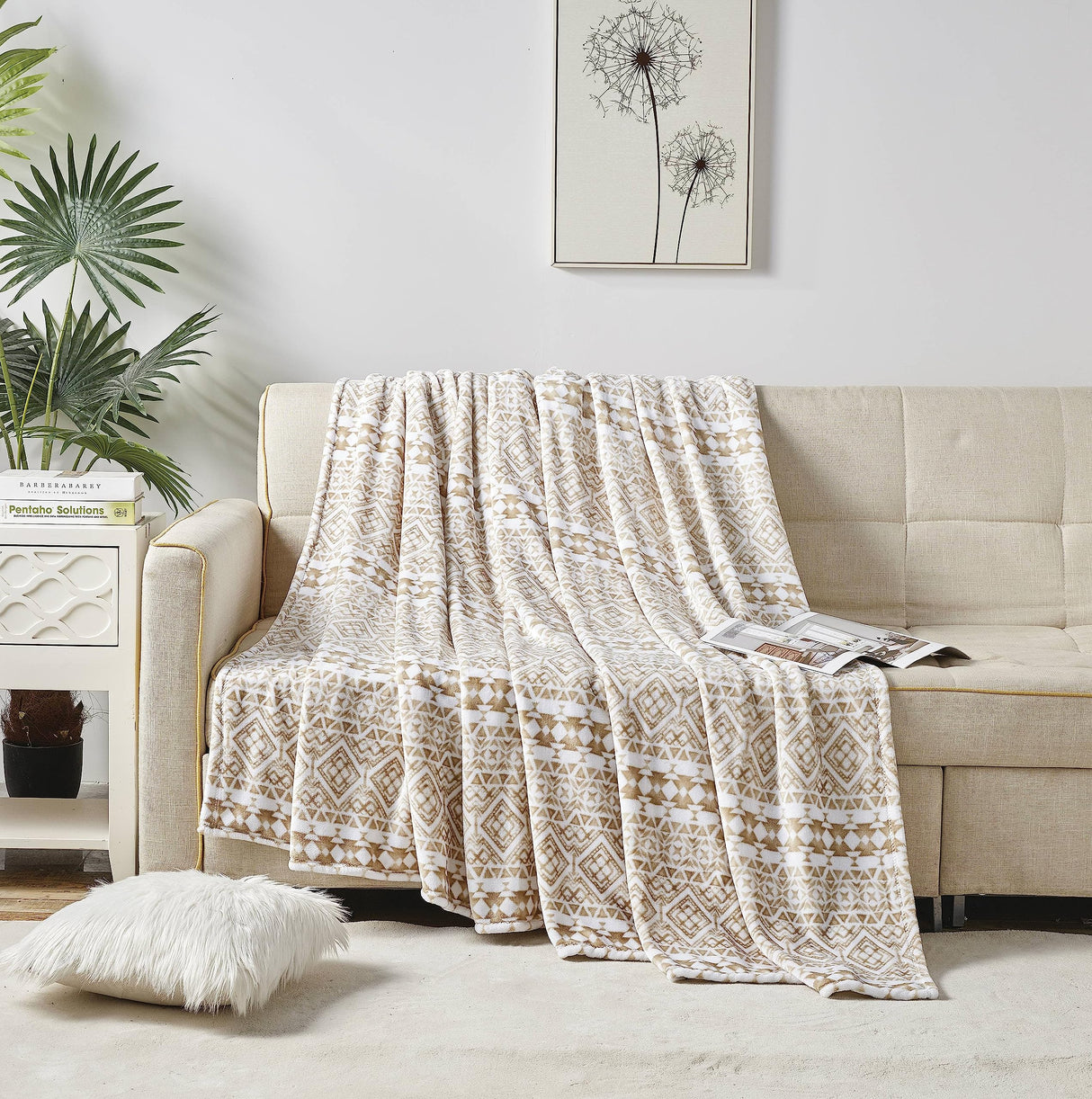 Faith, Hope, Love Home Decor Microplush Blanket Beige Aztec