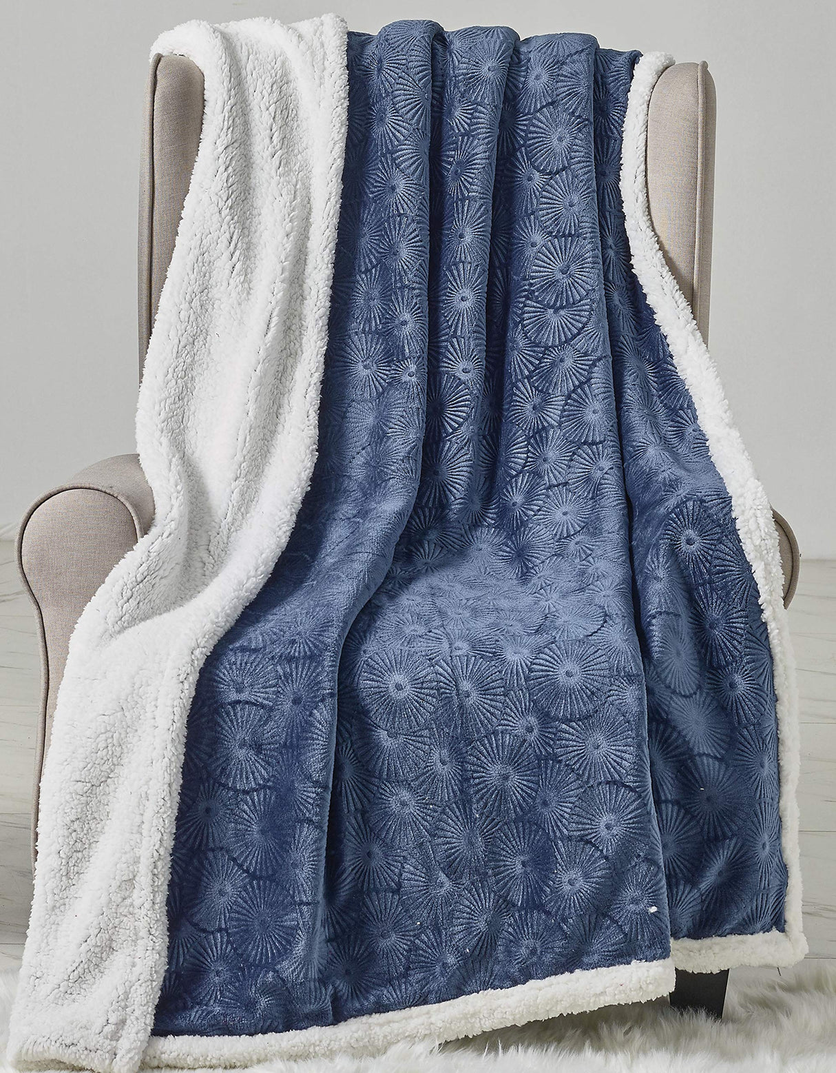 Decor&More Bon Iver Collection Extra Soft Bursting Fireworks Embossed Microplush Throw Blanket with Sherpa Backing (50" x 60")