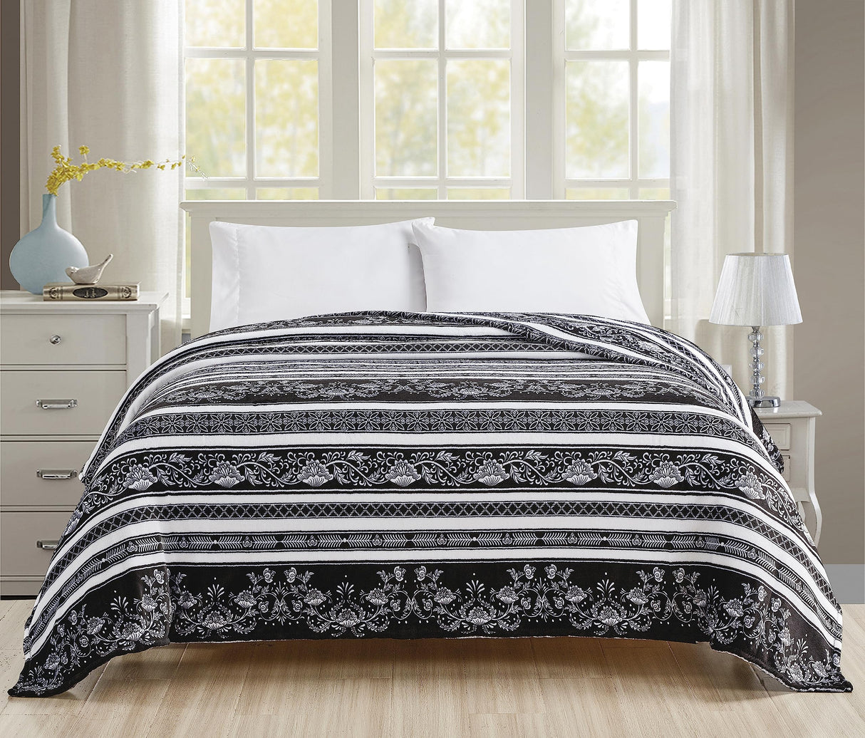 Faith, Hope, Love Home Decor Microplush Blanket - Paisley Black & White