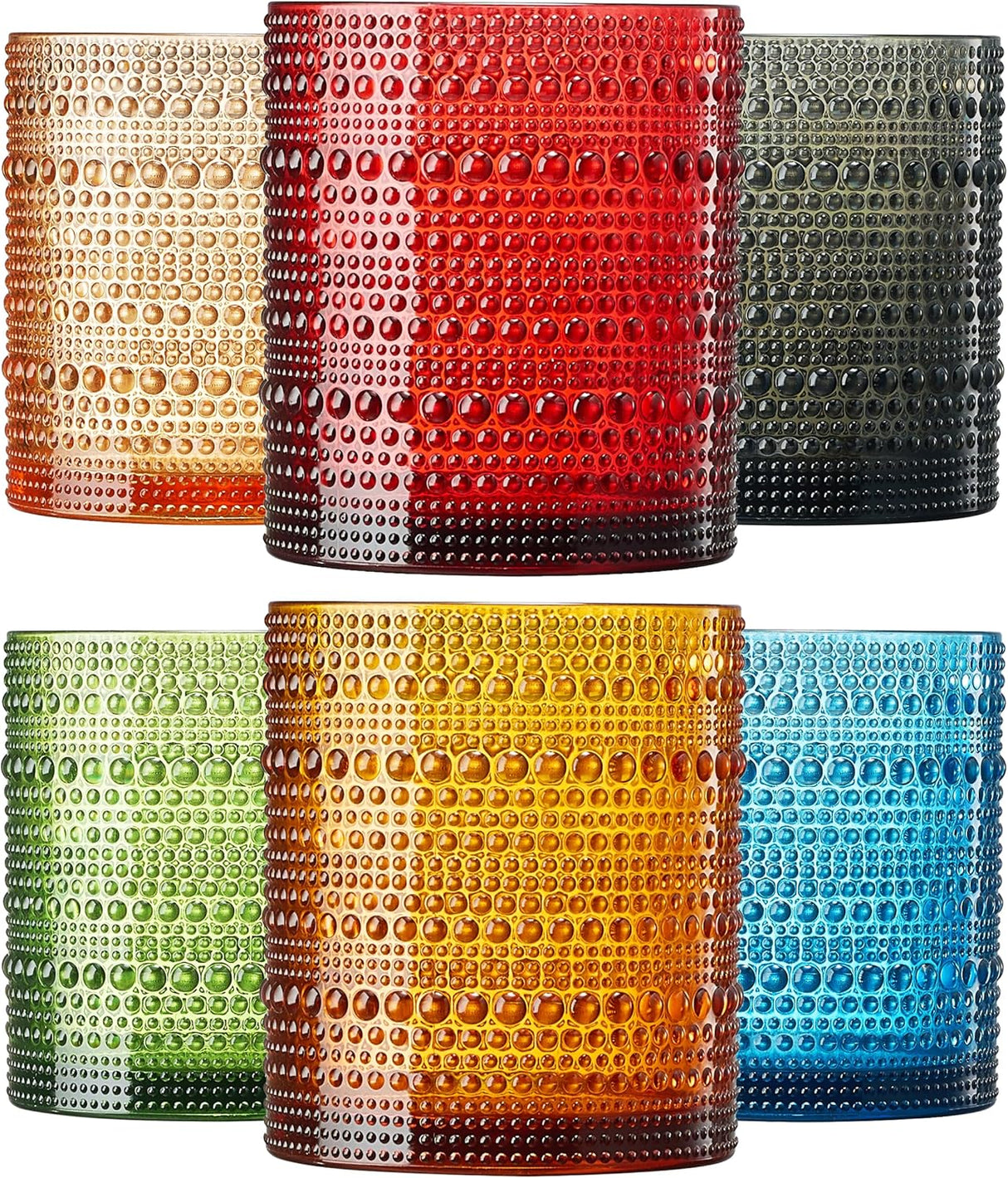 Acrylic Hobnail Lowball Glasses – Set of 6 Colorful & Black Tumblers, 10 oz