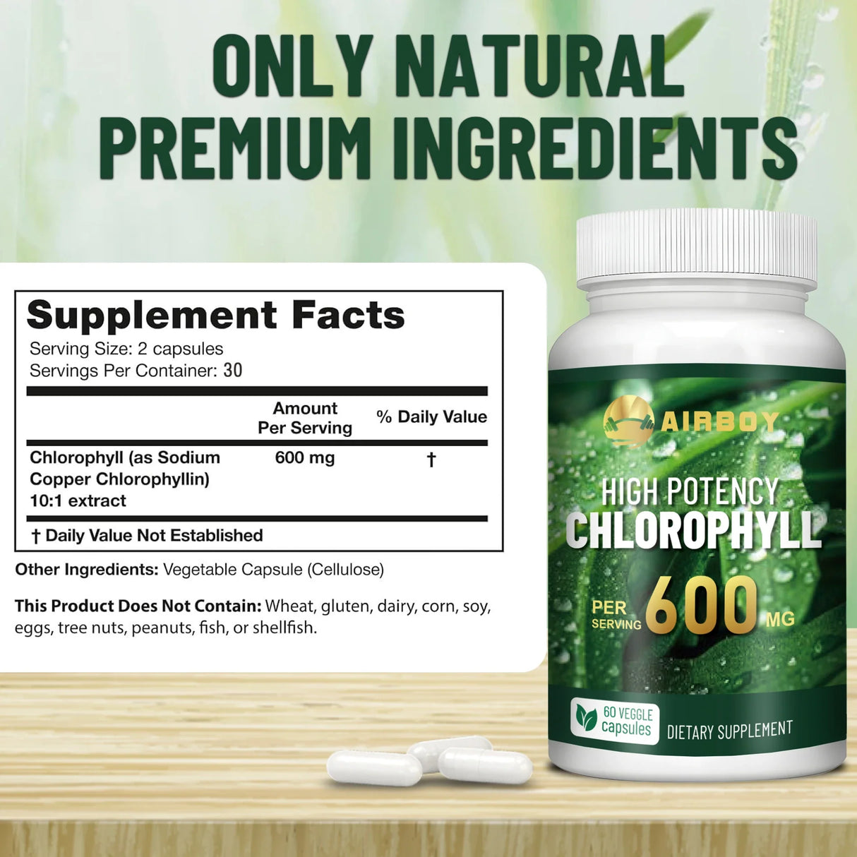 Chlorophyll Supplement 600mg - 60 Capsules