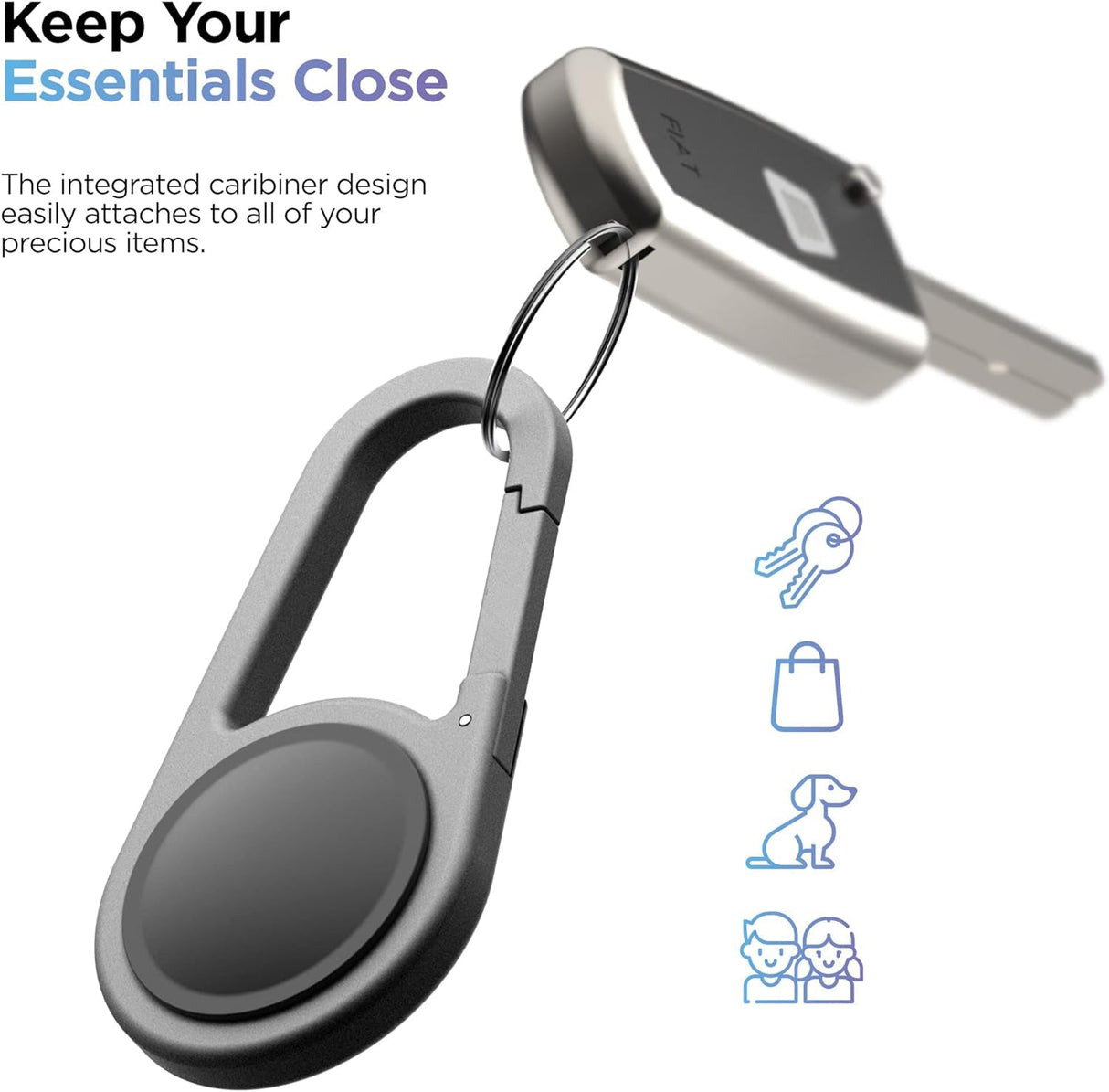 Carabiner AirTag Holder with Keychain - Ultra Durable Shockproof/Waterproof Case with Spring-Loaded Clip (Designed for Apple AirTag) (Aluminum)