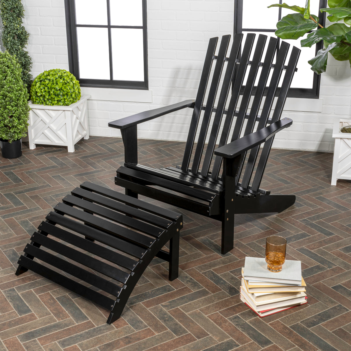 2-piece rustic acacia wood adirondack chair with detachable ottoman- 5 colors available