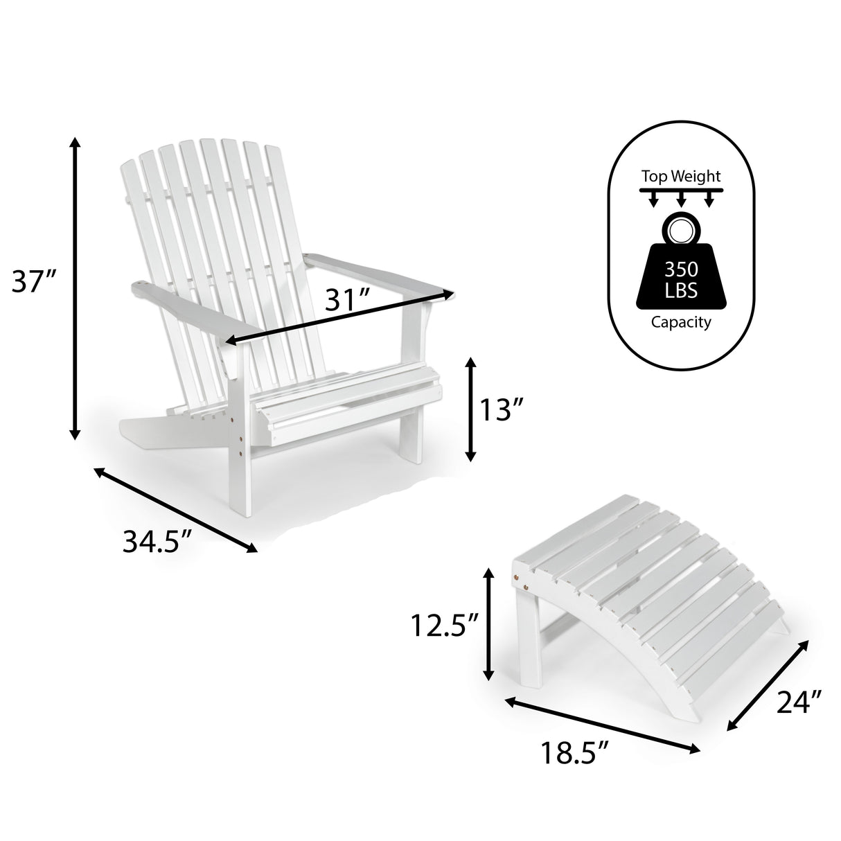2-piece rustic acacia wood adirondack chair with detachable ottoman- 5 colors available