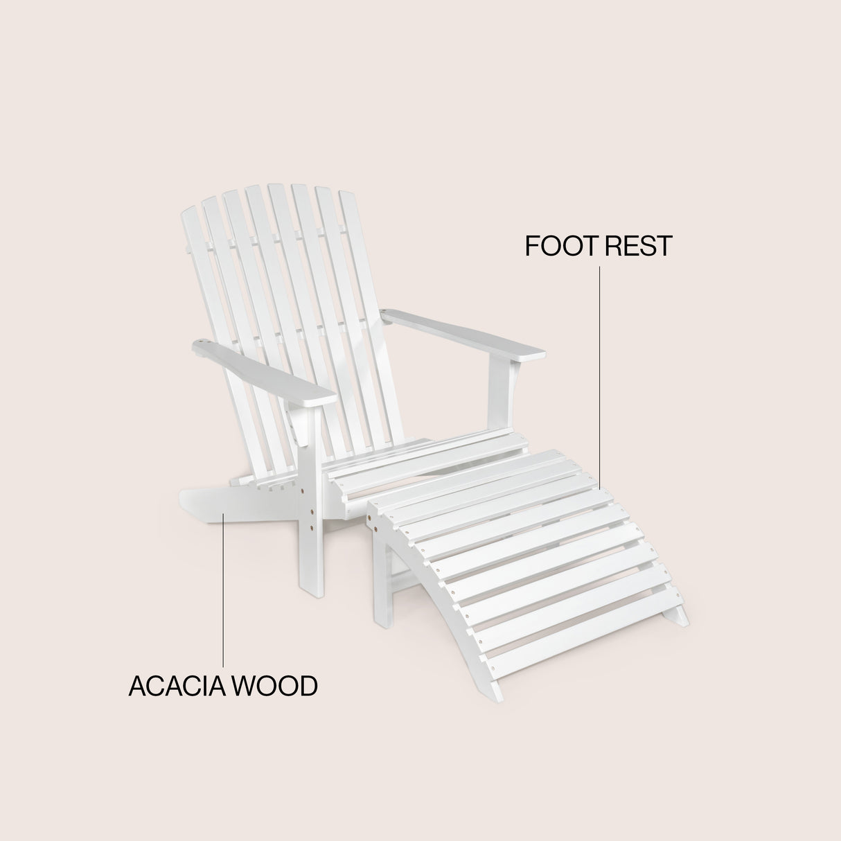 2-piece rustic acacia wood adirondack chair with detachable ottoman- 5 colors available