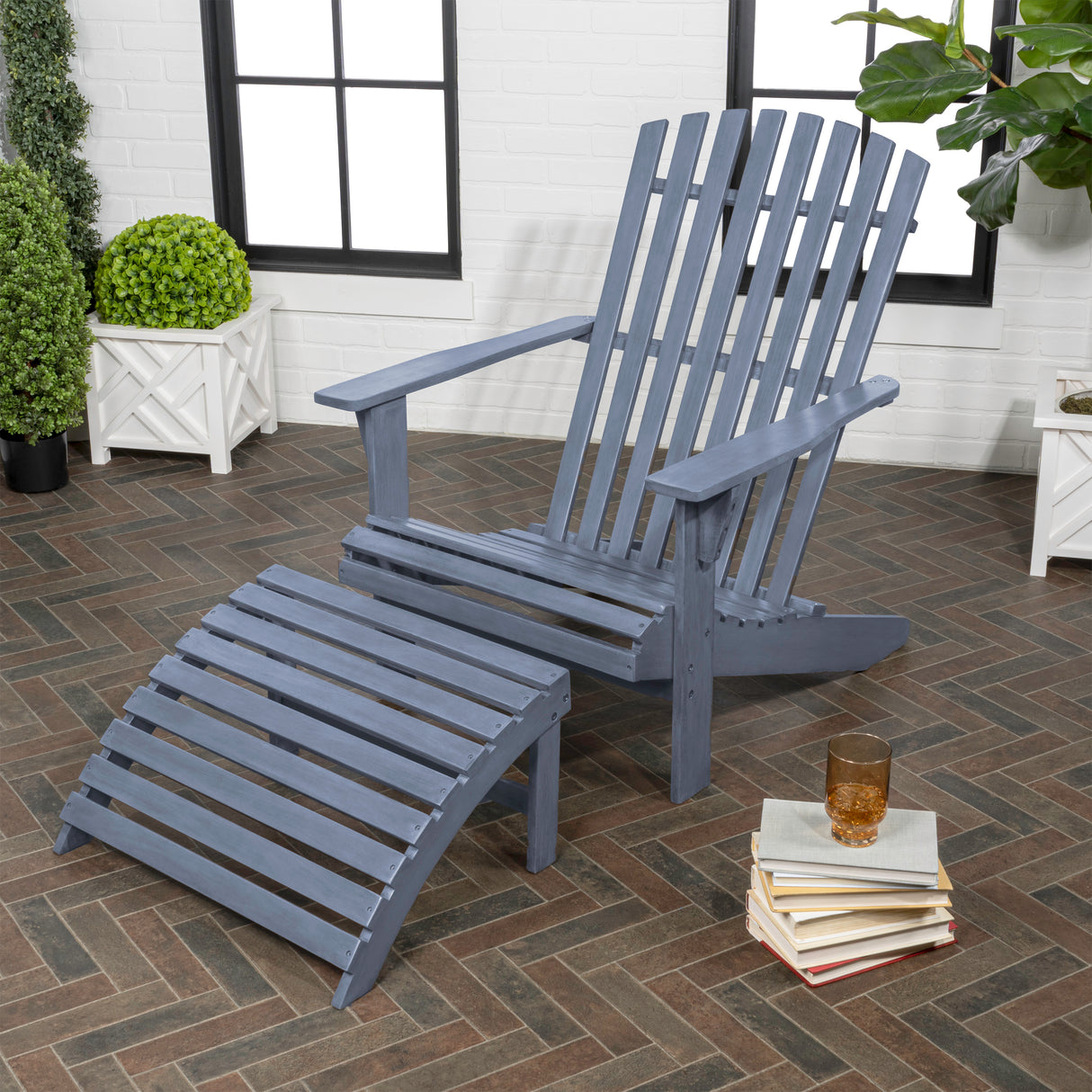 2-piece rustic acacia wood adirondack chair with detachable ottoman- 5 colors available