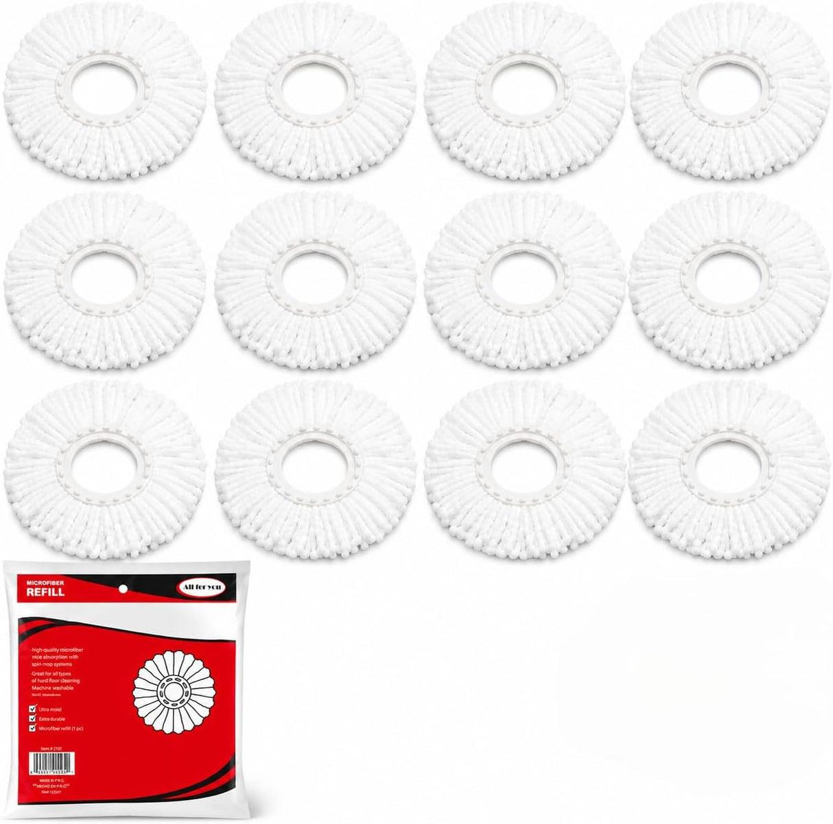 12-Pack Microfiber Spin Mop Replacement Heads – 360° Floor Cleaning Mop Refills