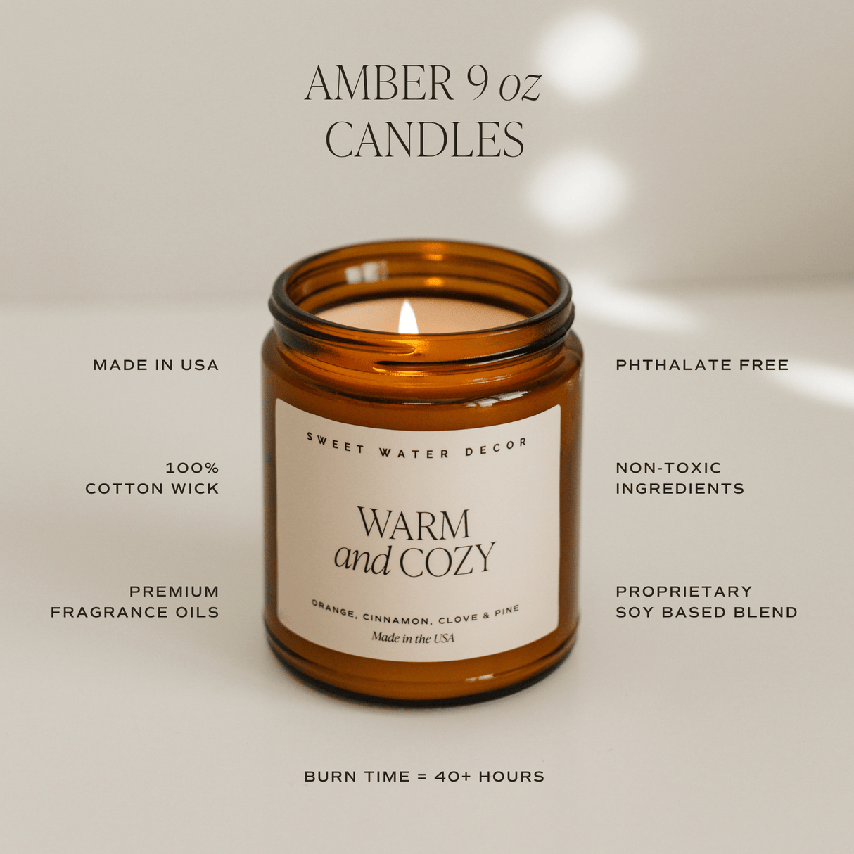 Cashmere and Vanilla Soy Candle - Amber Jar - 9 oz